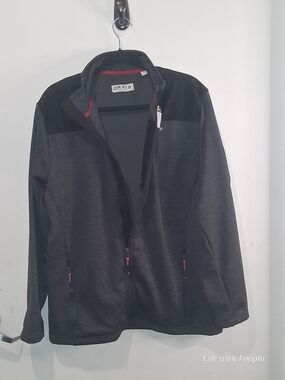 Orvis Men's Dark Gray Softshell Jacket with Black Panels and Red Trim